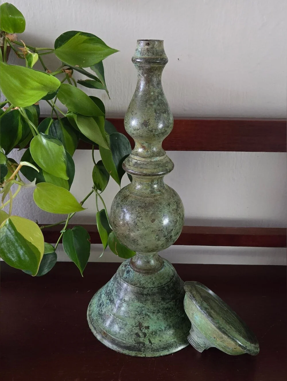 Vintage Tall Green Metal Pillar Candle Holder Candlestick India 13